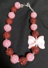 Girls Lovely Pink Bowknot Acrylic Beads Chunky Necklace Christmas/Birthday Gift