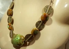 COOOL Faux Coin Artsy Porcelain Chunky Beautiful Vintage 80's Necklace 580j3