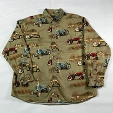 Bit & Bridle Tractor Print Shirt Men XL Long Sleeve Green Farm Ranch Country AOP
