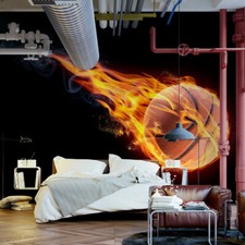 VINYL FOTOTAPETE Tapete Wandbilder XXL Jugend brennendes Ball SPORT 3320