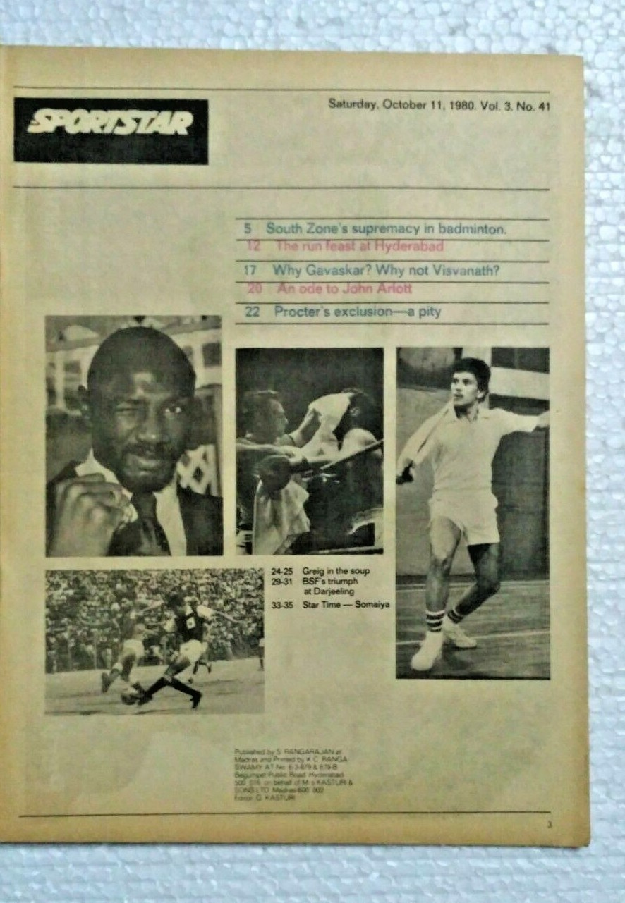 INDIA RARE THE SPORTSTAR MAGAZINE OCT 11 ,1980 ALVIN KALLICHARRAN