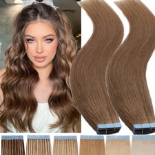 Tape In 100 Real Remy Human Hair Extensions Skin Weft Brown 60pcs Full Head USA