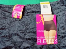 Flexees BLACK  FIRM Control Instant Slimmer Silky Floral Brief 4XL NEW FREE SHIP