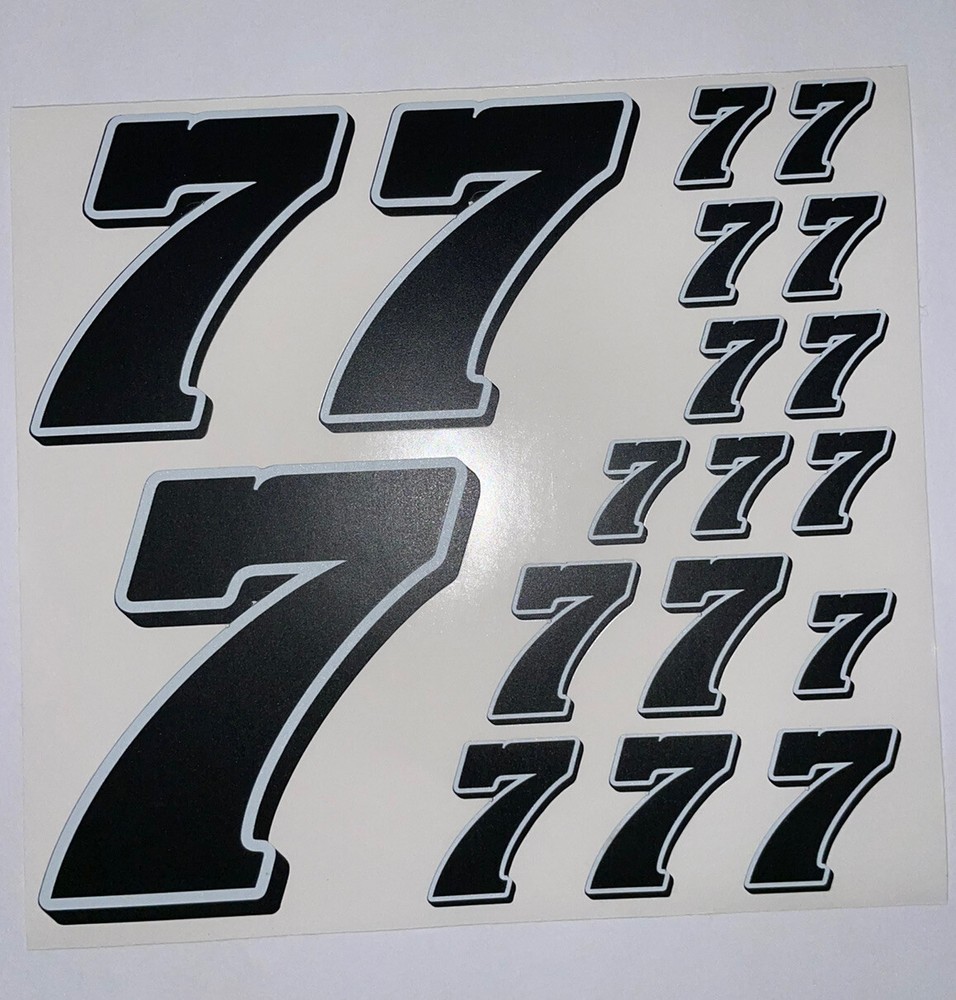 Matte Black-w/White Outline Black Shadow #7's  Racing Numbers   1/10-1/12 L3