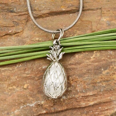 Sterling Silber 925 3D Ananas Obst Strand Schlangenkette Halskette 18''