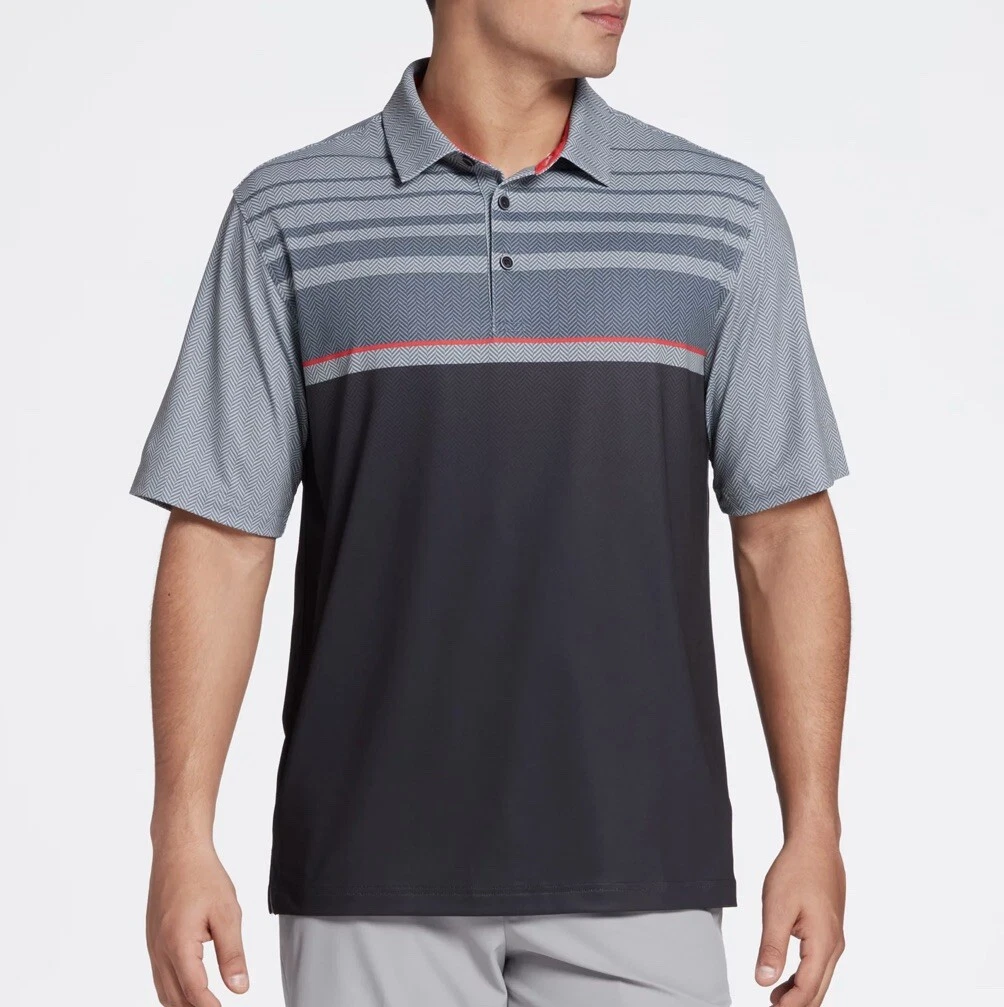 Walter Hagen Men s Small 11 Majors Herringbone Polo Golf Shirt Black NEW