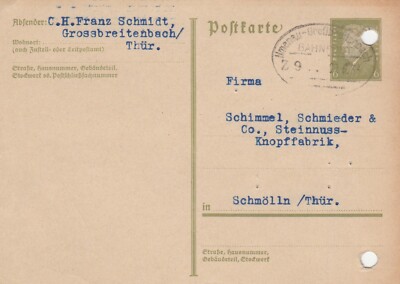 GROSSBREITENBACH, Postkarte 1933, C. H. Franz Schmidt Bahn-Post-Stempel