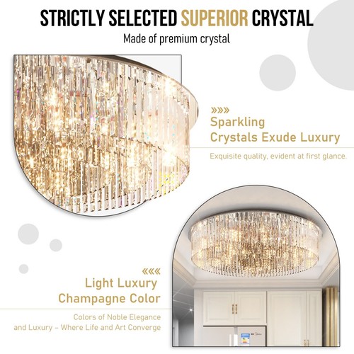 Luxury Crystal Ceiling Fixture Chrome Flush Mount Lamp for Dining Room & Kitchen - Picture 10 of 22