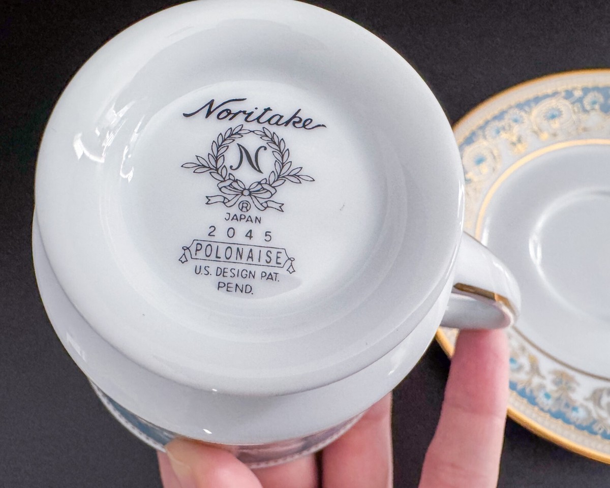 Noritake Polonaise 2045 Tea Cup Saucer Set Gold Blue Japan Noritake Polonaise 2045 Tea Cup Saucer Set Gold Blue Japan