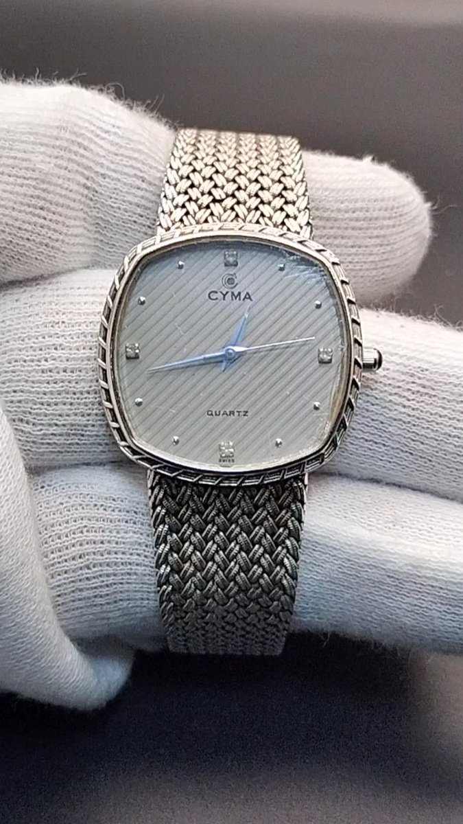 CYMA 604 Men's Watch Quartz Silver 4P Diamond Battery Replaced