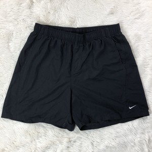 Nike-Swim-Shorts-Gray-Tag-Mens-Sz-XL-Solid-Black-Spellout-Logo-White-Pockets