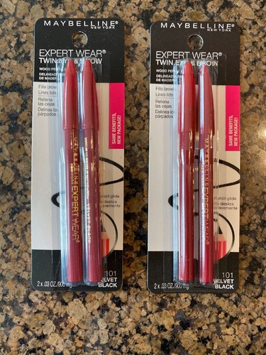 2 NEW MAYBELLINE EXPERT WEAR TWIN EYE & BROW PENCIL LINERS - VELVET BLACK