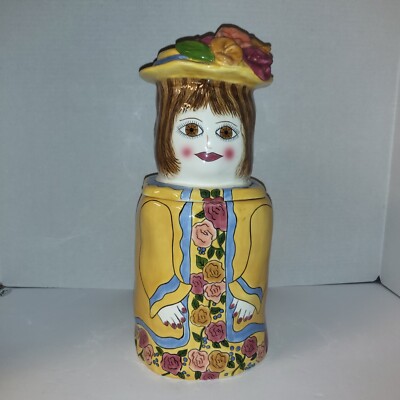Susan Paley by Ganz MINNA Cookie Jar Lady in Yellow with Pink Roses 13.75 