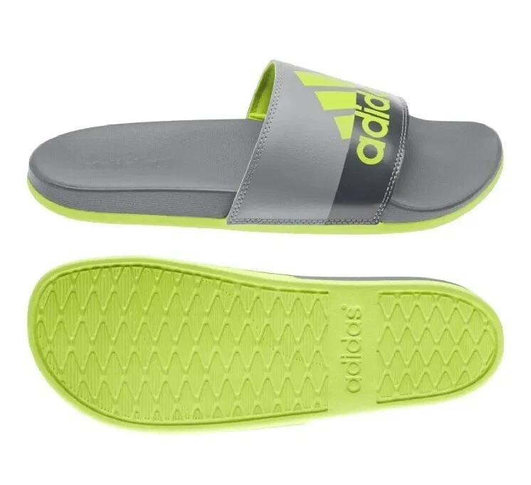 Adidas Adilette Comfort Slides da uomo grigio taglia 18 verde neon nuovo con scatola GRANDE