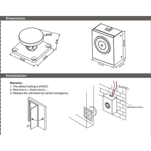 YLI YD-604 50kg(110Lbs) Wall Mount Electric Door Holder 12V/24V - Picture 6 of 6