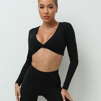 Miley Cyrus Cropped Cardigan: Black Long Sleeves Plunging Neckline Top