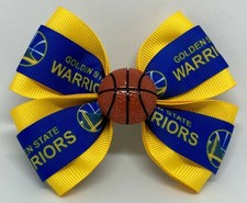 Hair Bow 4" Wide Golden State Warriors Basketball Barrette, Clip or Ponytail