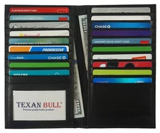 Texan Bull Credit Card Holder Long Bifold ID-Money Organizer Black Unisex Wallet