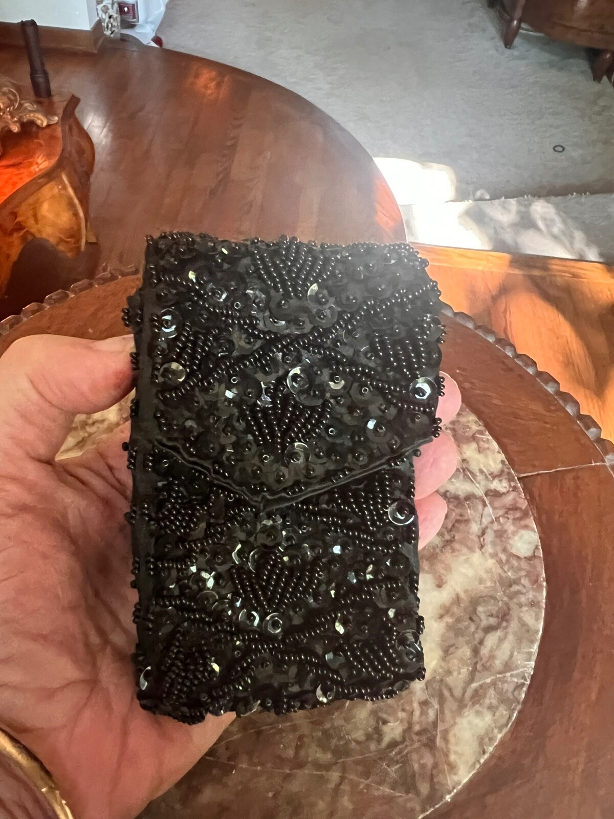 Cigarette case sequin beaded snap closure vintage… - image 8