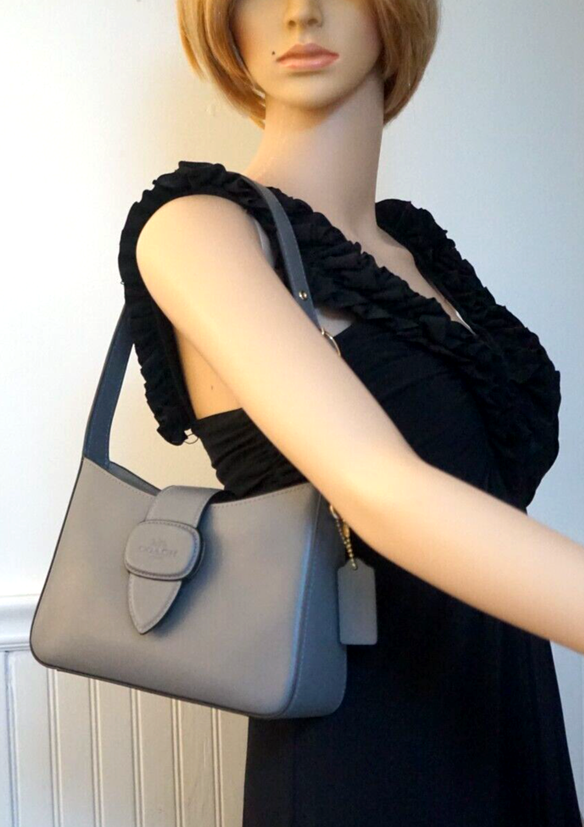 NWT Coach Eliza ZIP TOP Shoulder Bag CAA92 In CHARCOAL GREY Calf