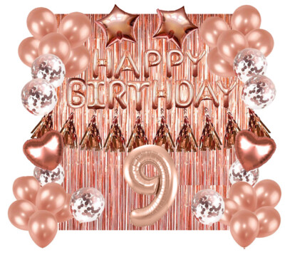 Designer Rose Gold 9th Happy Birthday Balloon Banner Party Decoration Supplies