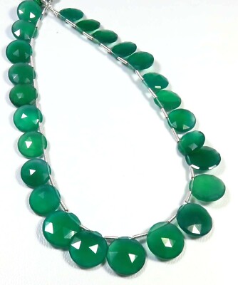 Natural Green Onyx Coin Faceted Gemstone Beads 9.5''Strand 72Cts 10-12mm GV-3409