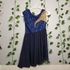 A Wish Come True Girls Small Adult Navy Sequin Asymmetrical Dance Dress Sparkle