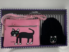 Marc Tetro Black Cat Crossbody Double Zip Bag Beanie Hat Boxed Gift Set Of 2