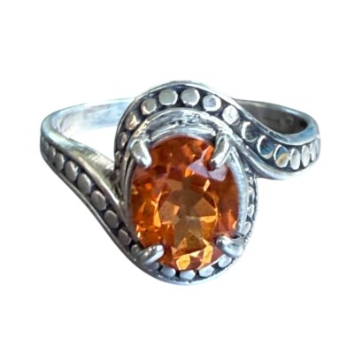Citrine Sterling Silver Ring Ornate Beaded Swirl Design Oval Cut size 10