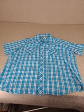 Wrangler Mens XXL Western Pearl Snap Short Sleeve Shirt Blue Plaid