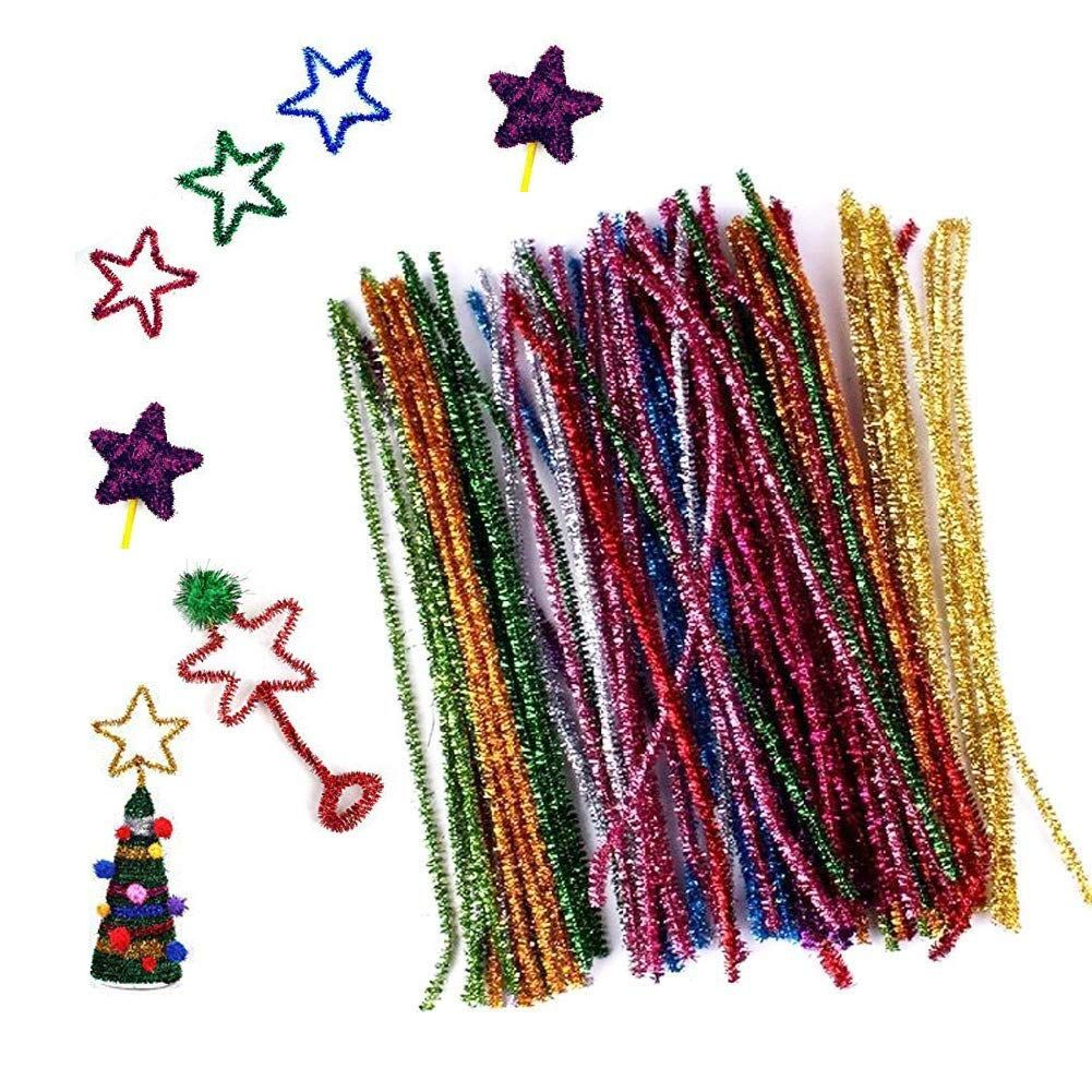 300pcs Glitter Sparkle Pipe Cleaners Tinsel Chenille Stems 10 Colors