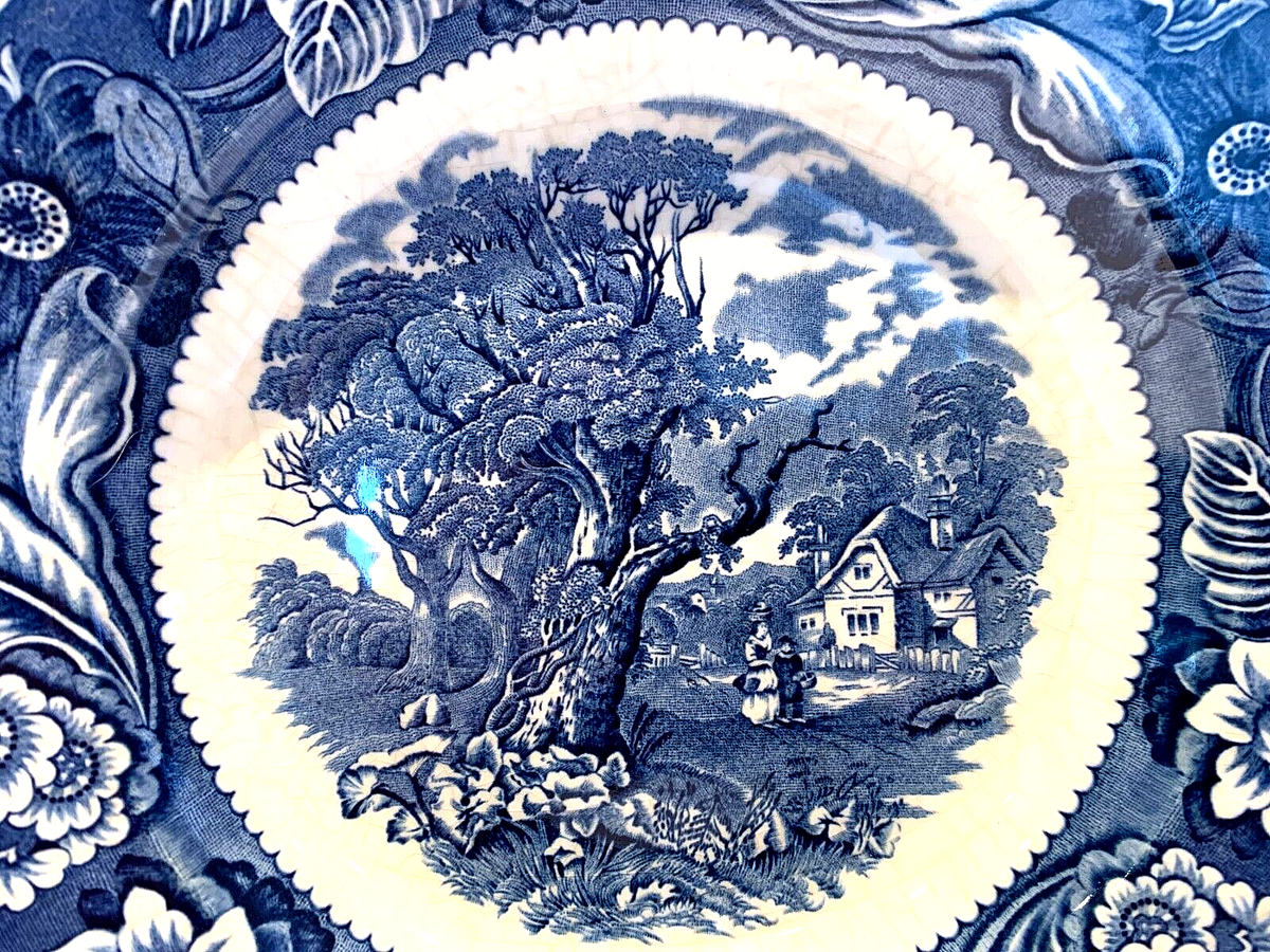 Vintage Wood & Sons Woodland Blue & White Plate Burslem England