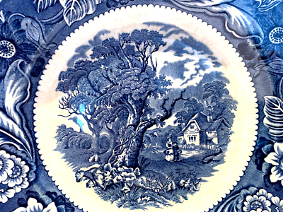 Vintage Wood & Sons Woodland Blue & White Plate Burslem England