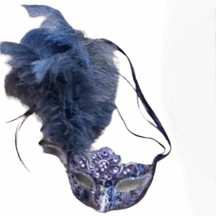 Crystal & Feather Grey Venetian Carnival Masquerade Mask Women Handmade - Image 2 of 4