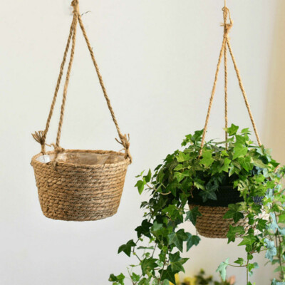 Woven Jute Lined Rope Hanging Tapered House Plant Planter Basket Pot Indoor  | eBay