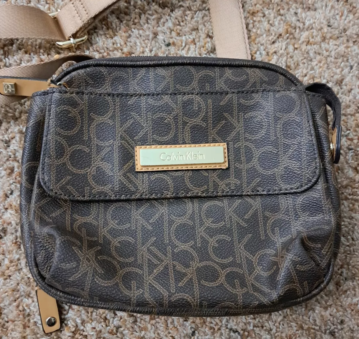 Calvin Klein Monogram Logo Crossbody Bag in Brown