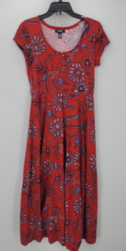 Ralph Lauren Chaps Dress Womens Medium Red Floral Boho Southwestern Flowy Midi - Afbeelding 1 van 8