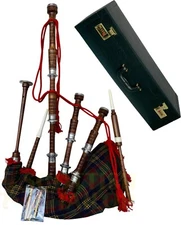 Highland Rosewood Bagpipe For Sale Natural Finish With County Cork Tartan Cover
