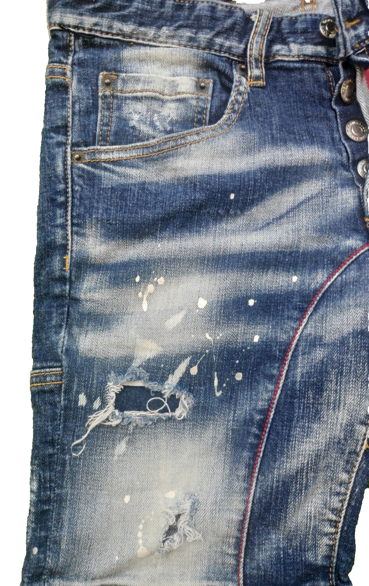 Dsquared2 Classic Kenny Twist Distressed Short Jeans Paint Dsquared2 Classic Kenny Twist Distressed Short Jeans Paint