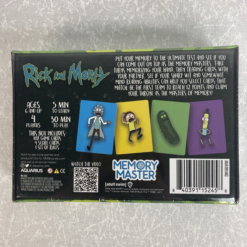 Rick and Morty Cartoon Memory Master Card Game Adult Swim Aquarius New