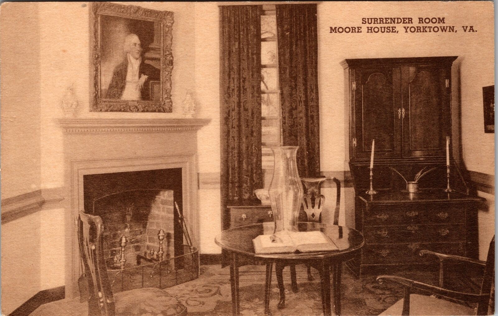Yorktown VAVirginia, Surrender Room, Moore House, Vintage Postcard