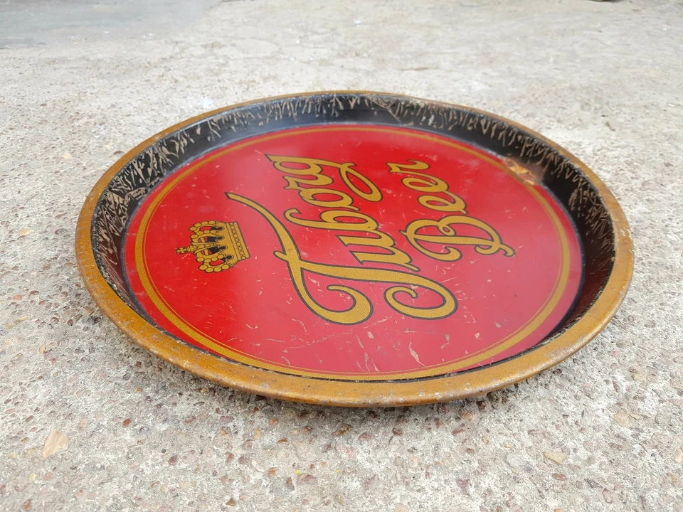 1930s Vintage Scarce Early Tuborg Beer Round Litho Tin Tray Denmark T1066 - Image 3 of 4