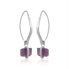 Raw Amethyst Gemstone Sterling Silver Earrings Handmade Hoop Earrings Jewelry