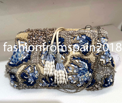 ZARA NEW WOMAN BEADED CLUTCH BAG BLUE 6221/610/400 | eBay