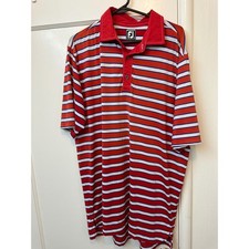 FootJoy Mens XL Athletic Fit Golf Polo Shirt Red White Blue Striped Short Sleeve