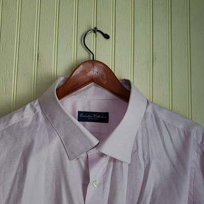 Tom James Executive Dress Shirt Mens XL Pink Solid Regular Fit Cotton LS USA