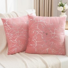 Sparkling Decorative Pillow Covers Set of 2, 18" x 18" Pack of 2 Silver Pink