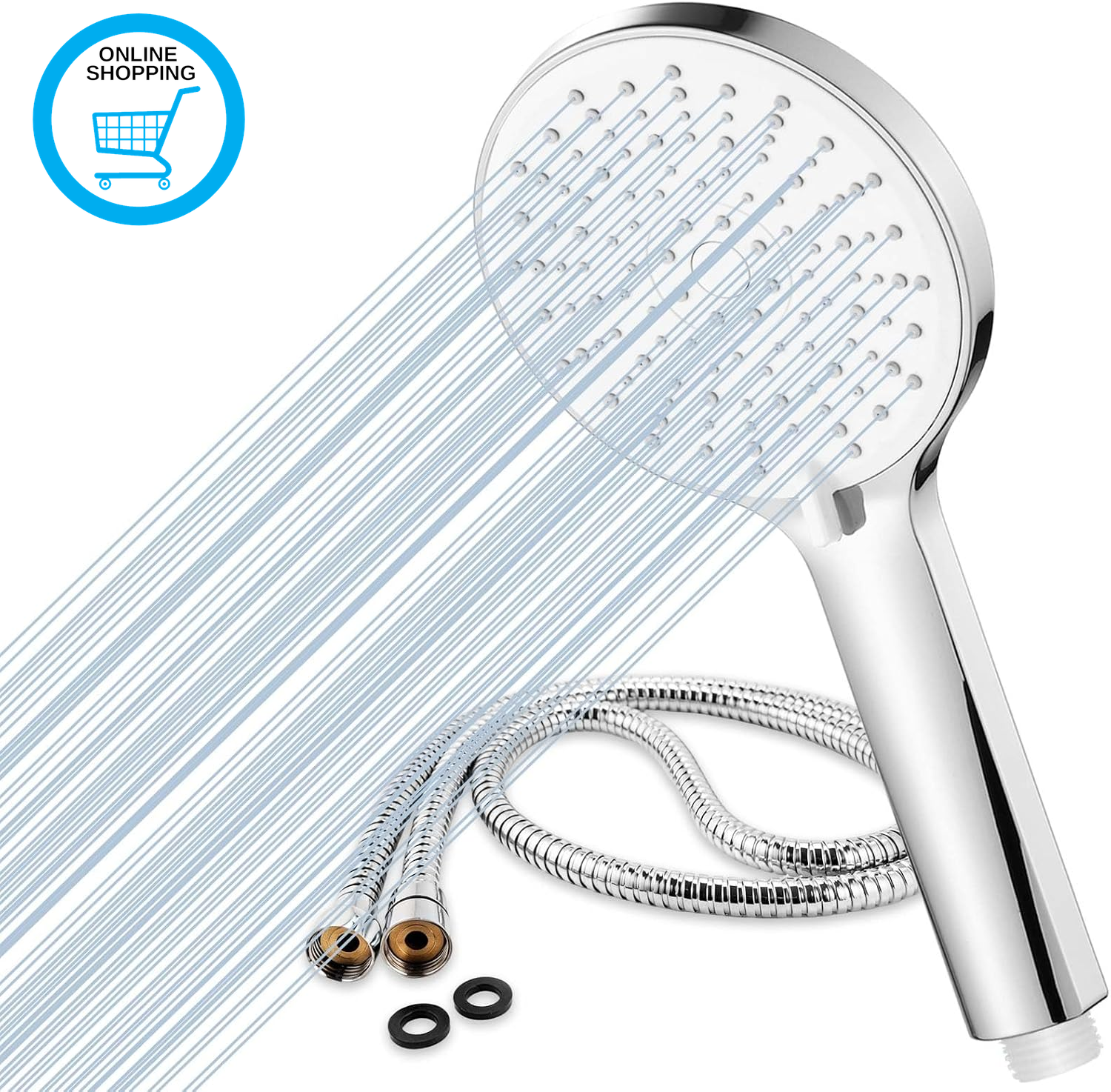 High Pressure Shower Head and Hose 2M, 5 Modes, for Low Pressure | Pressurized D
