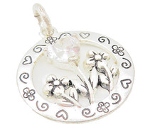 925 Sterling Silver White Topaz Daughter Love Quote Floral Pendant PT9304