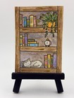 Original ACEO Watercolor & Pen Bookshelf with Cat Books Plant Clock by BreyhaArt — photo 2